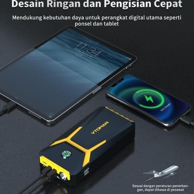 (Top Quality) Ready Vtoman V6 Pro Jump Starter Aki Mobil Motor Power Bank 10000Mah Jumper Aki Portab