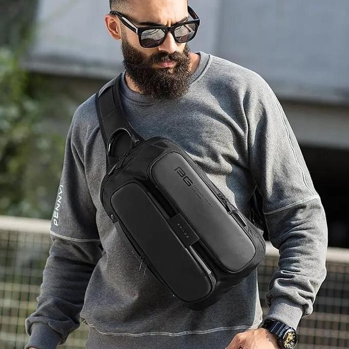 Bange Bg7079 Tas Selempang  Pinggang Pria Waist Bag Pria Sling Bag Pria Hitam Plastik Original