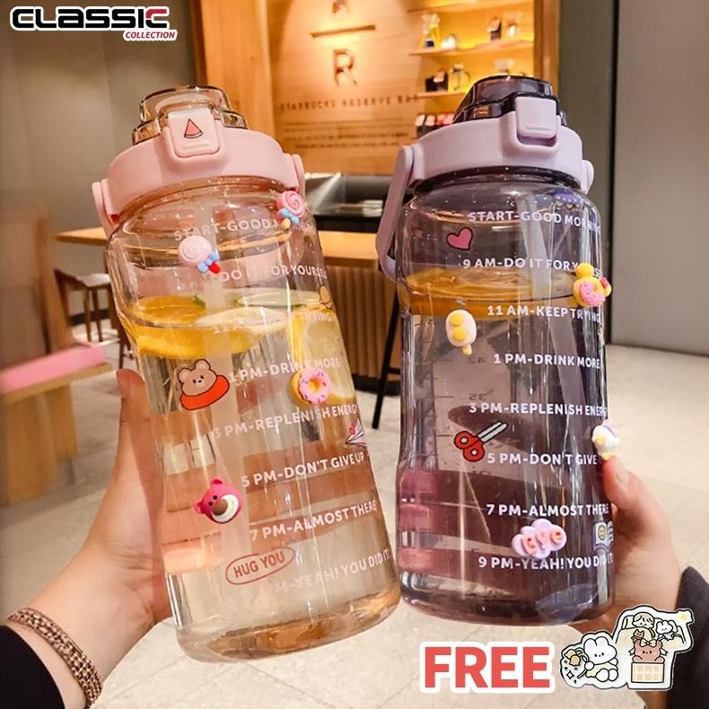 Botol minum sekolah/Botol air minum 2000ml/cangkir plastik sedotan/botol minum dewasa