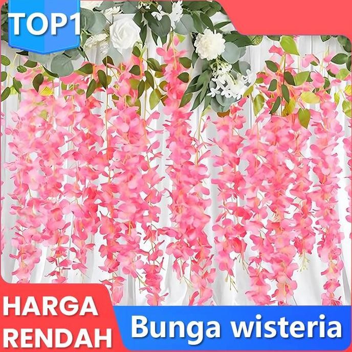 Terlaris 1 Lusin Wisteria Jumbo Bunga Plastik Wedding Dekorasi Buatan Bunga Dekorasi Wedding Merah P