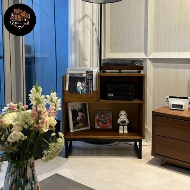 Terlaris Rak Vinyl Kayu Jati Asli Kaki Besi Sesuai Diskusi Pembeli