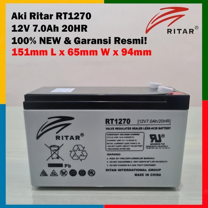 Terlaris Aki Baterai Vrla Ritar 7Ah Rt-1270 12V