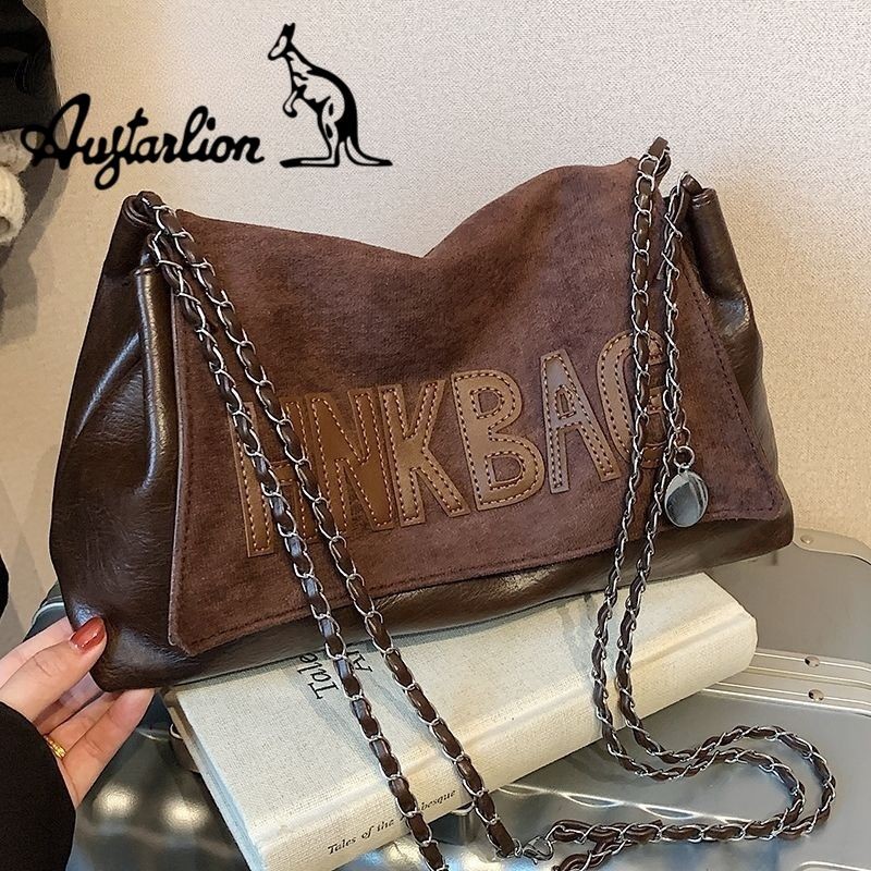 Tas Bahu Wanita Kapasitas Besar Matte/Tas Bantal Rantai Fashion Vintage untuk Perjalanan