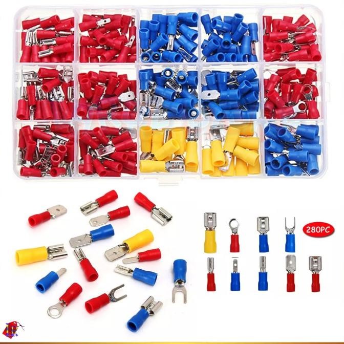 Tersedia Skun Aki Gepeng 280 Pcs Terminal Sekun Kabel Konektor Soket Y Garpu Bulat Ring Copper Male 