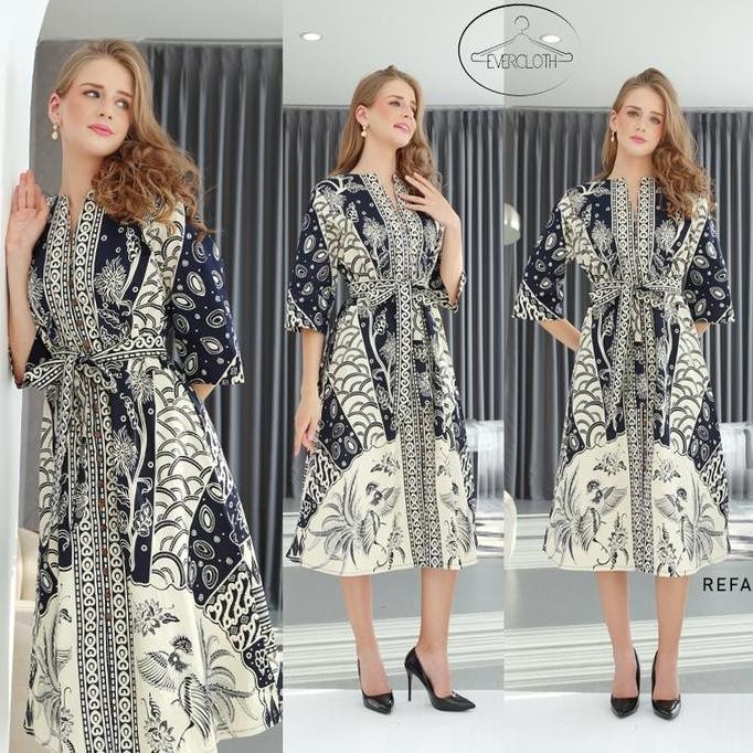Ready Evercloth Refa / Rani Long Dress Wanita Batik Couple Modern Dress Batik Modern