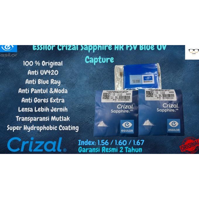 baru  Lensa Essilor Crizal Sapphire HR FSV with Blue UV Capture murah