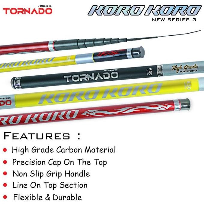 Ready Best Pick - TORNADO Joran Pancing KORO-KORO Tegek Carbon 300CM - 720CM Tegek Ruas Pendek