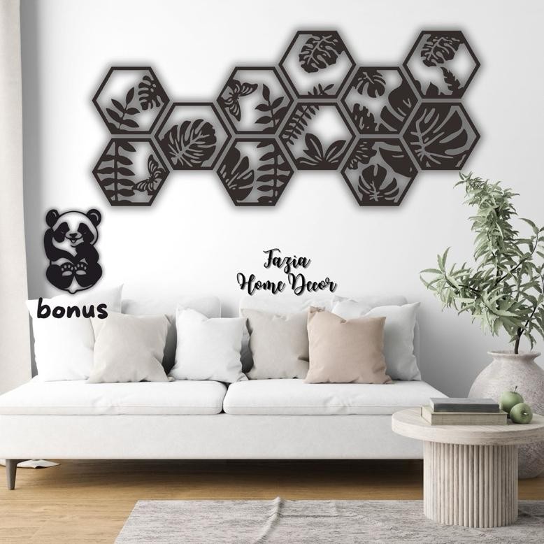 terlaris wall decor 3d hexsagonal kerajinan kayu aestetik murah