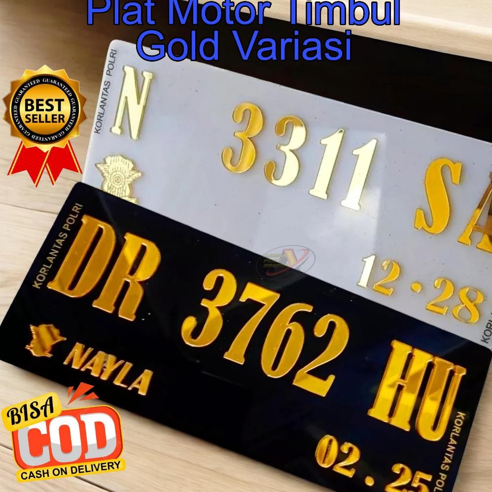 Angka Variasi Gold Motor Akrilik Timbul - Plat Motor Akrilik Timbul Gold Variasi