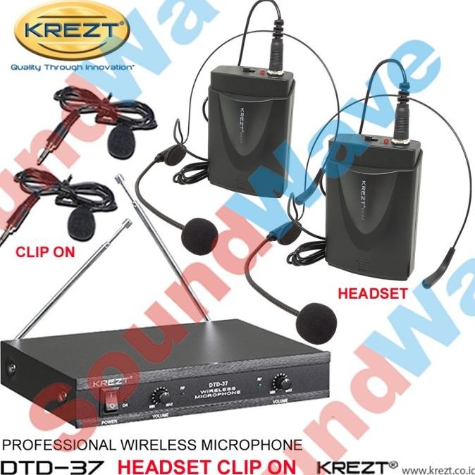 KREZT DTD 37 LL MICROPHONE WIRELESS 2 MIC CLIP ON + MIK HEADSET DTD37