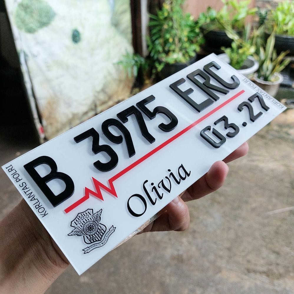 Variasi Plat Nomor Nomer Motor 3D Bahan Akrilik Acrylic Timbul Baut Tanam Warna Putih Hitam Custom