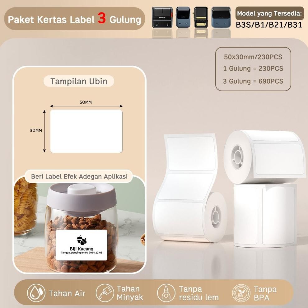 

baru !!! Paket 3 Gulung - NIIMBOT B21/B1/B3S Kertas Label Mesin Cetak, Stiker Label Harga & Makanan