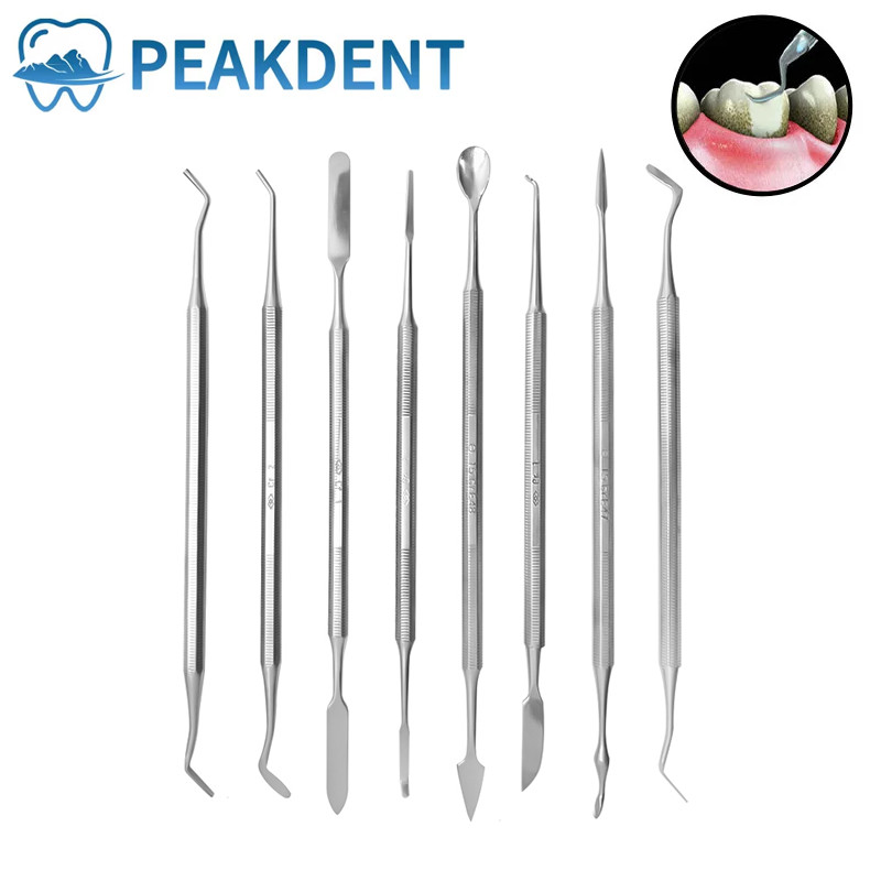 

8Pcs alat spatula pengisian komposit gigi perbaikan pengisian resin baja tahan karat titanium berlap