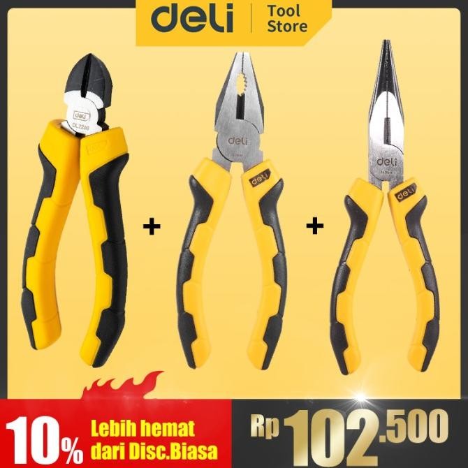 deli tang set - tang kombinasi tang lancip tang potong 1 set 6 inch