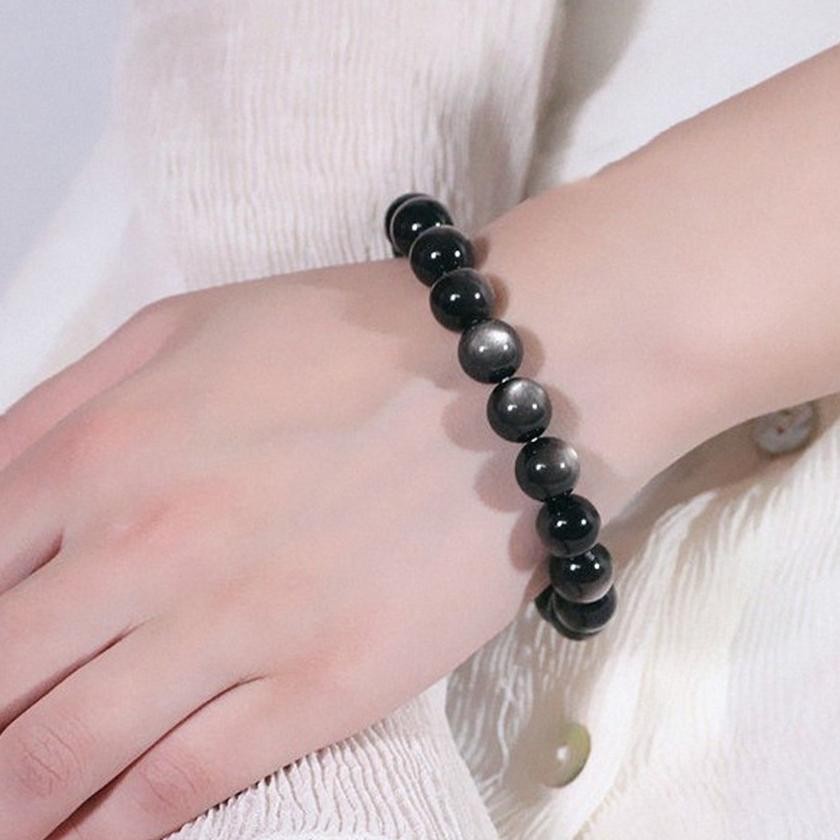 Premium Gelang Batu Perak Alami Asli Pria dan Wanita, dengan Mata Petir Permata Grosir Gelang Obsidi