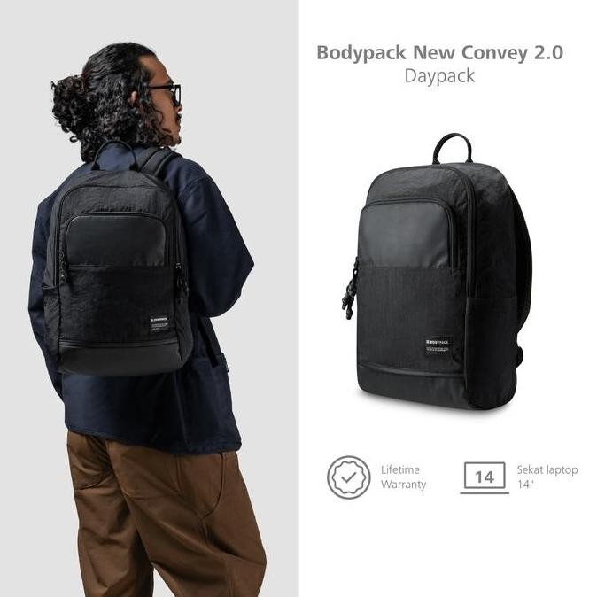 Bodypack Convey 2.0 Laptop 14 Inch Bag Tas Ransel Daypack Kuliah Anti Air Backpack - Hitam New Stok