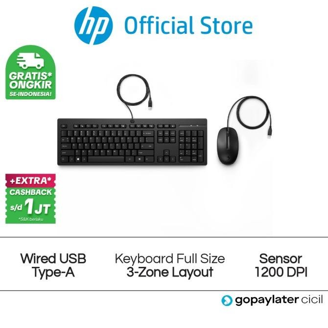 Wired Mouse And Keyboard Combo Hp 225 Black Wired Usb Type-A 1200 Dpi New Stok