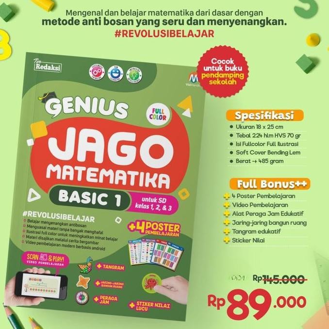 [[ DOBY / BUKU GENIUS JAGO MATEMATIKA BASIC 1 BELAJAR ANAK SD CALISTUNG KELAS 2 3 4 LENGKAP LATIHAN 