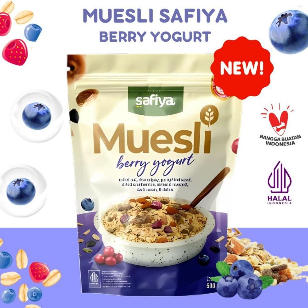 

TERMURAH Muesli Berry Yogurt Safiya 1 Kg Oatmeal Diet Fruity Taste Sereal Sehat Siap kirim