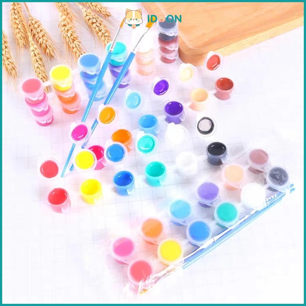 

redi IDOON Pot Cat Plastik Renteng 12 Warna Cat Dengan Pena /Tempat Cat Akrilik/Wadah Tinta 6x3ml/5ml