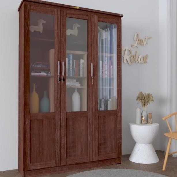 new  Lemari rak buku pintu kaca 3 pintu - Bandung area saja murah