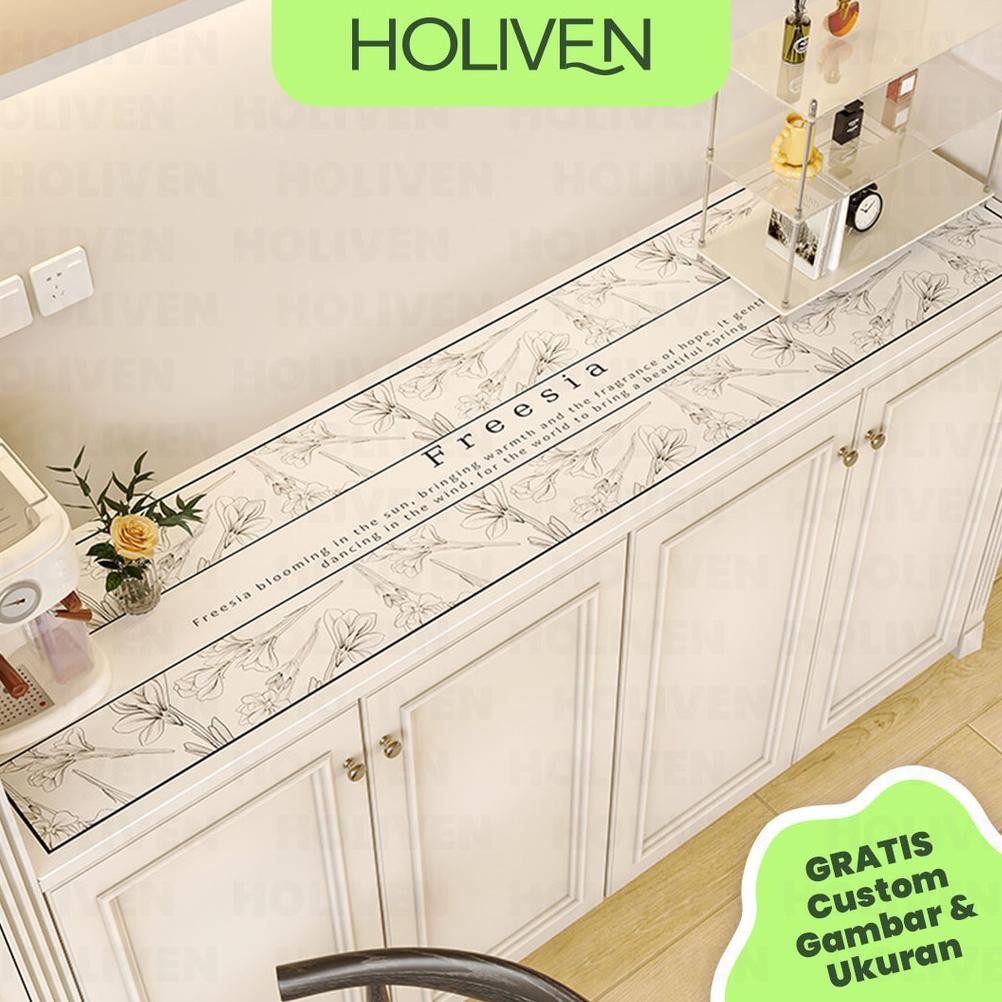 Eq-77 Holiven Taplak Meja Minimalis Kotak Hitam Putih - Taplak Meja Tamu Anti Air & Anti Slip