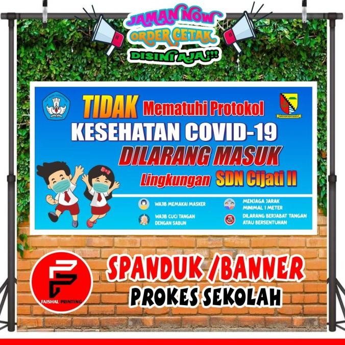 ready  Spanduk Banner Prokes Covid sekolah, SD ,MI, ukuran 2 x 1 m murah