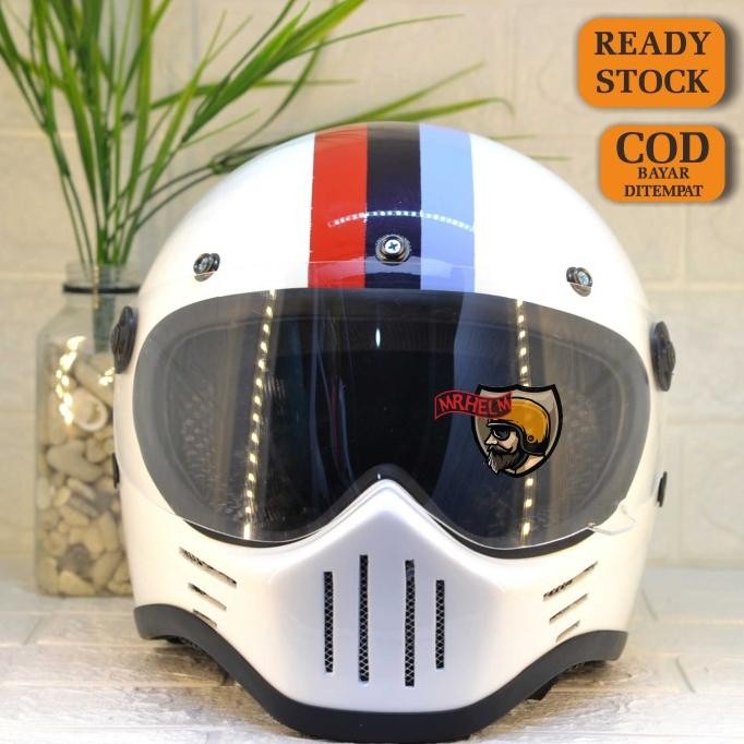 TERMURAH - HELM CUSTOM RETRO CAKIL M30 BMW LIST CHROME WITH VISOR ( MR HELM )