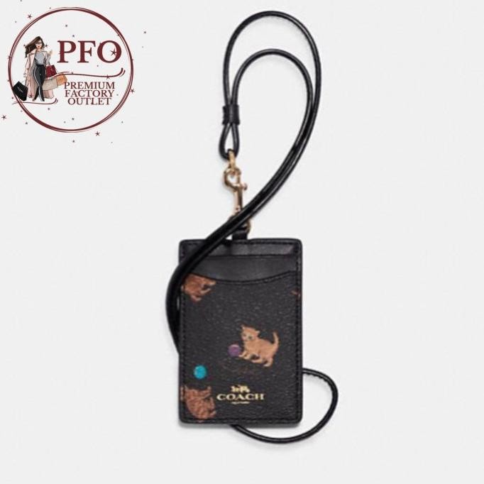 

new !!! Gantungan ID Lanyard COCH C6429 with Cat Print in Brown Black Multi murah