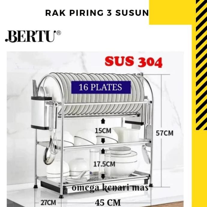 RAK PIRING 3 SUSUN STAINLESS STEEL 304 RAK DAPUR