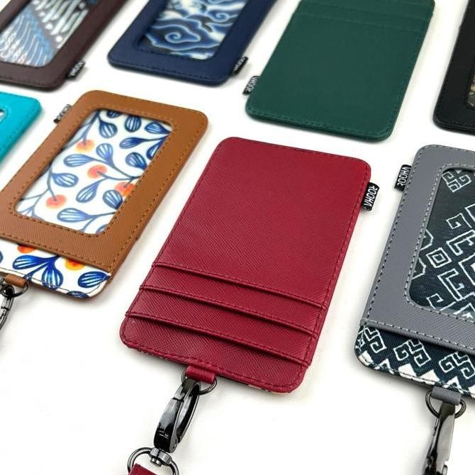 

new !!! ID card holder hanging wallet name tag kartu lanyard kulit imitasi kain motif batik etnik murah