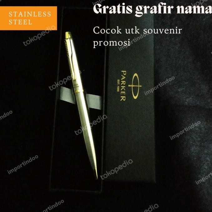 

TERMURAH - pulpen Parker stainless model putar exclusive gratis Grafir nama