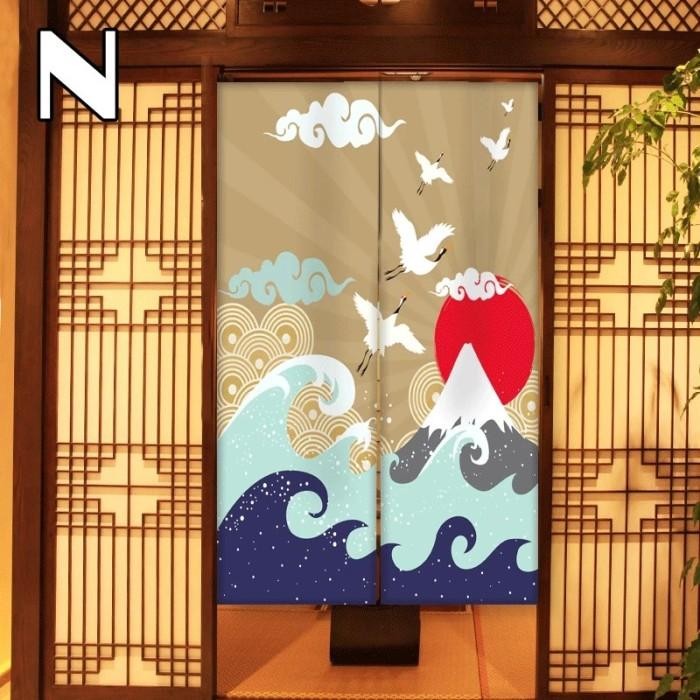 Gorden Motif Jepang 85*150Cm Tirai Jepang Tirai Pintu Dapur Jepang  Tirai Hordeng Pintu Kamar