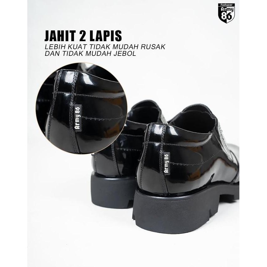 Original Army86 Sepatu PDH Pria Polri satpam tni security kulit asli tanpa tali karet elastis model 