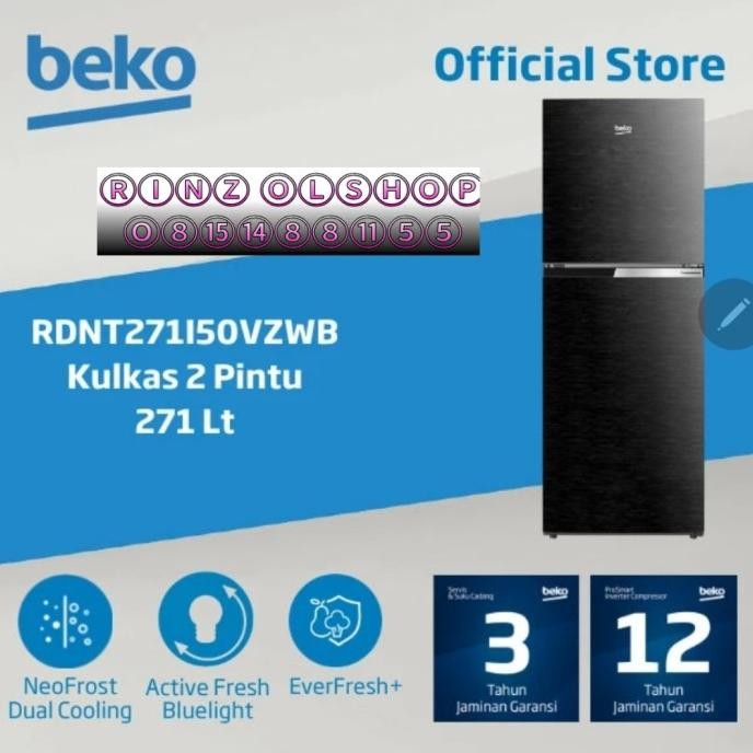 kulkas 2 pintu beko rdnt271i50vzwb inverter 2 door 270 liter