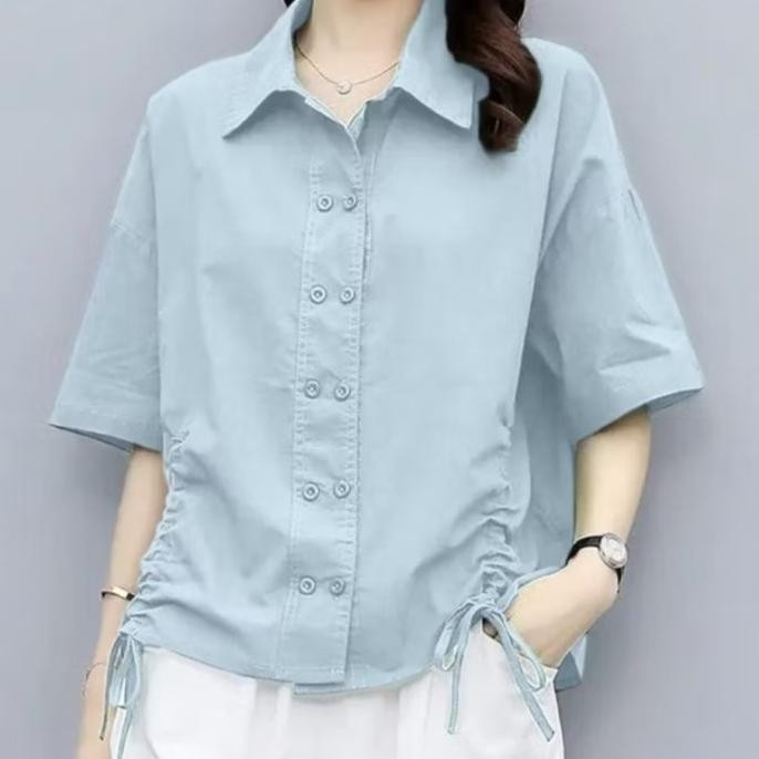 BLOUSE BAJU ATASAN WANITA KERJA STYLE KOREA BAJU NATAL BAJU IMLEK MERAH MODEL KANCING