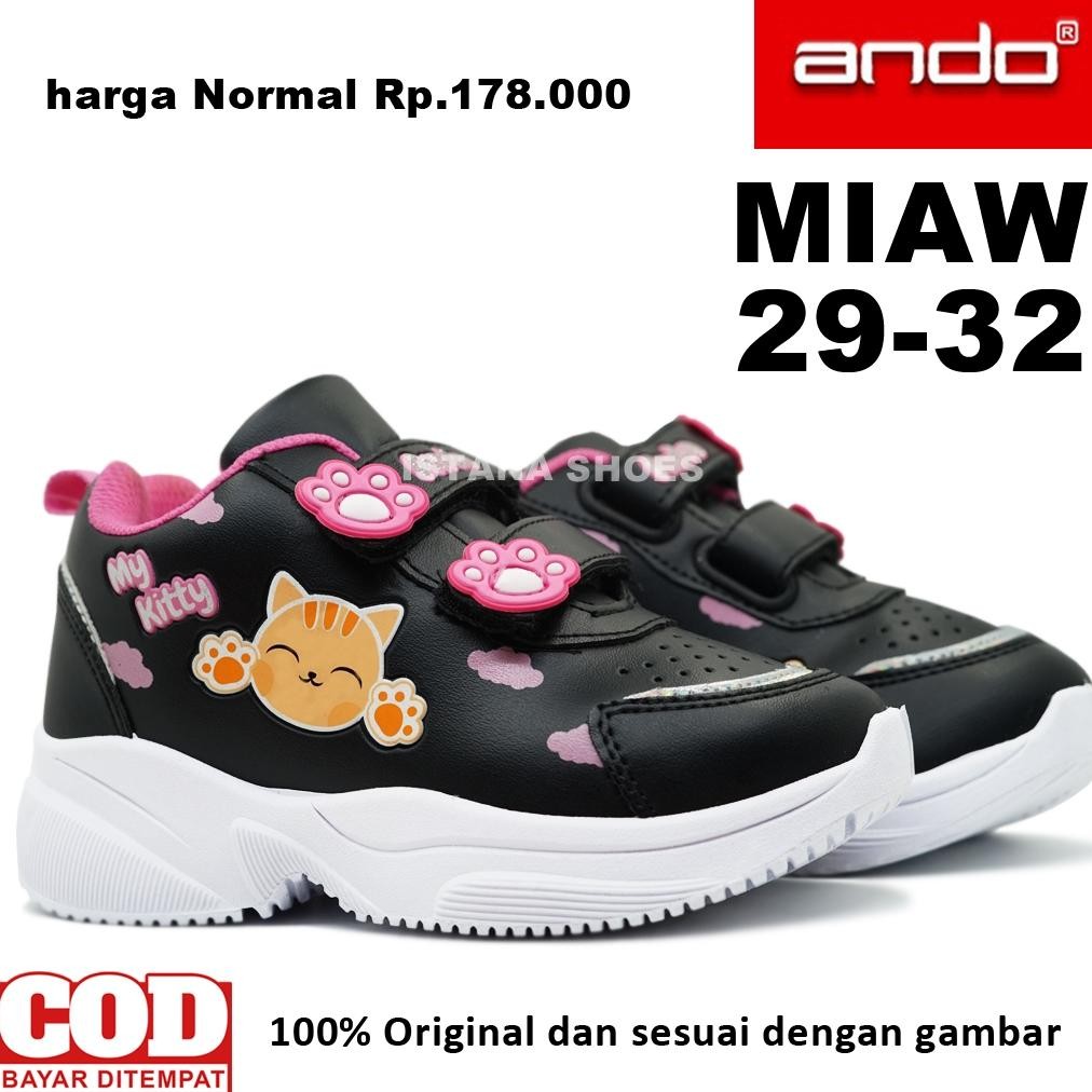 Sepatu Sekolah Anak Perempuan Paud Tk Sd Original Ando Miaw , Sepatu Anak Perempuan Balita Usia 2 3 