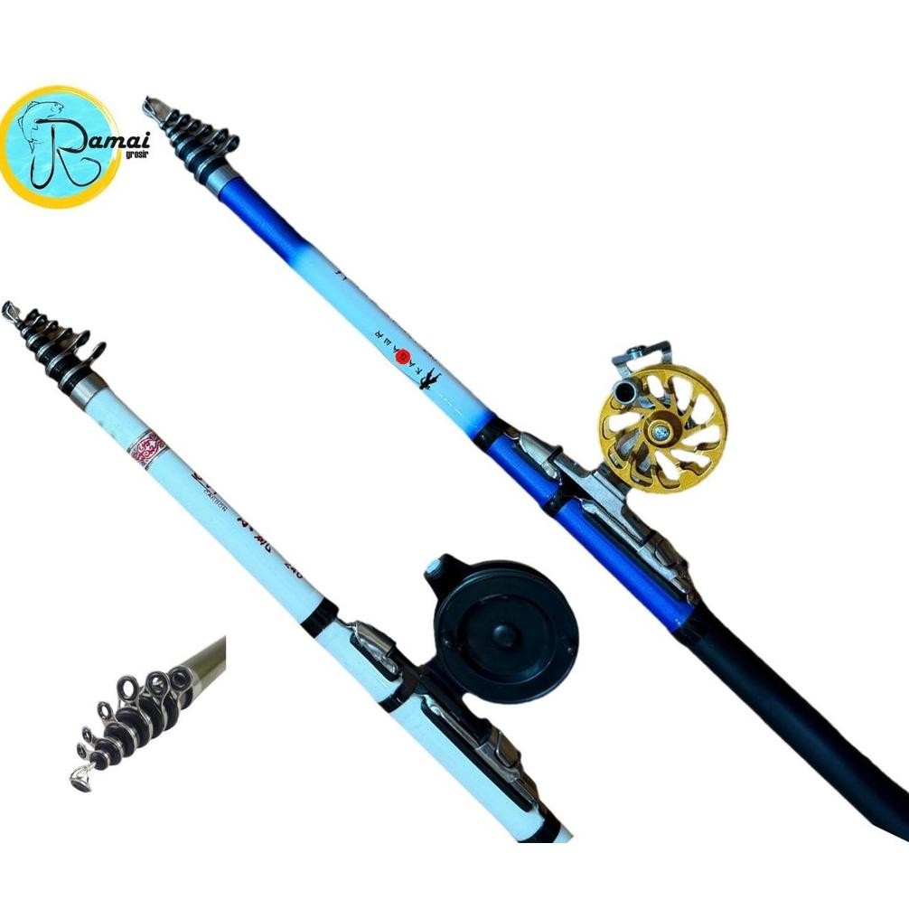 Ramai pancing Joran tegek kolong gulungan pancing tokos besi dan plastik  Set kolong