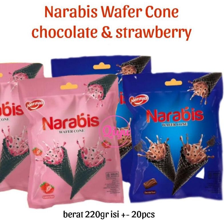 

Fbx-4 He13 Narabis Wafer Cone 220Gr - Naracone Cream Strawberry Coklat - Cemilan Cone Viral Murah