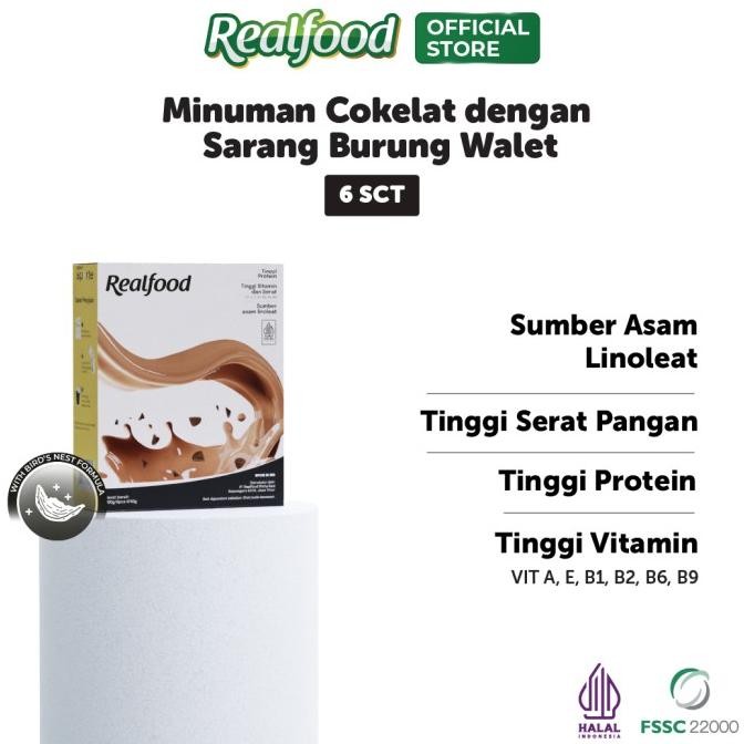 

Realfood Minuman Cokelat Dengan Sarang Burung Walet Dan Vitamin B6, B3, D, B12, B9, C, A Dan E, 6 Pcs Original Dan Terlaris