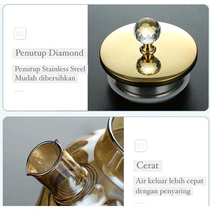 Teko Kaca Diamond Teh Kopi Pitcher Kaca Borosilicate Tahan Panas Elegan Teapot Glass Original Dan Te