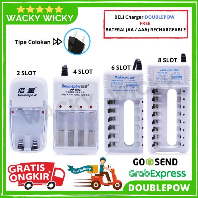 ready Batre Baterai Battery Charger Casan Doublepow + Bonus Baterai AA & AAA