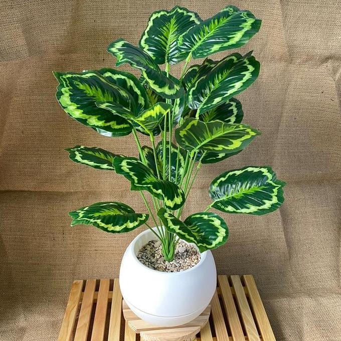 Bunga hias daun cabang 18 set pot viena bunga pelastik
