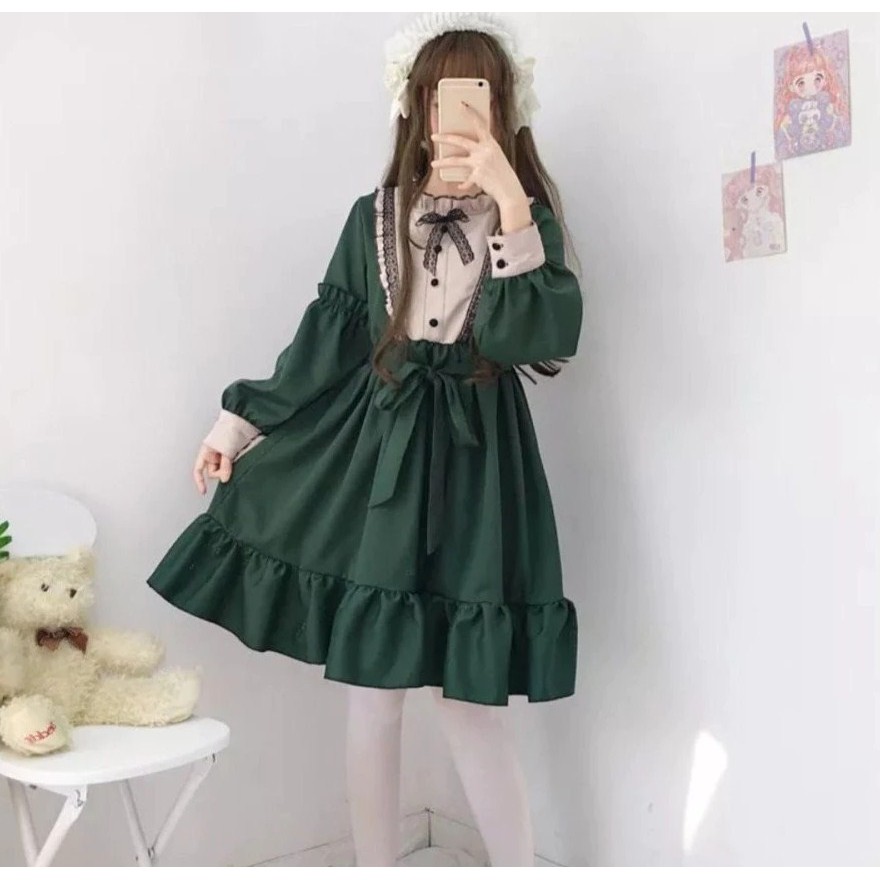 BAJU DRESS HIJAU ANAK PEREMPUAN CEWEK PREMIUM GREEN SAMARA USIA 6-12 TAHUN FASHION KOREA STYLE KEKIN
