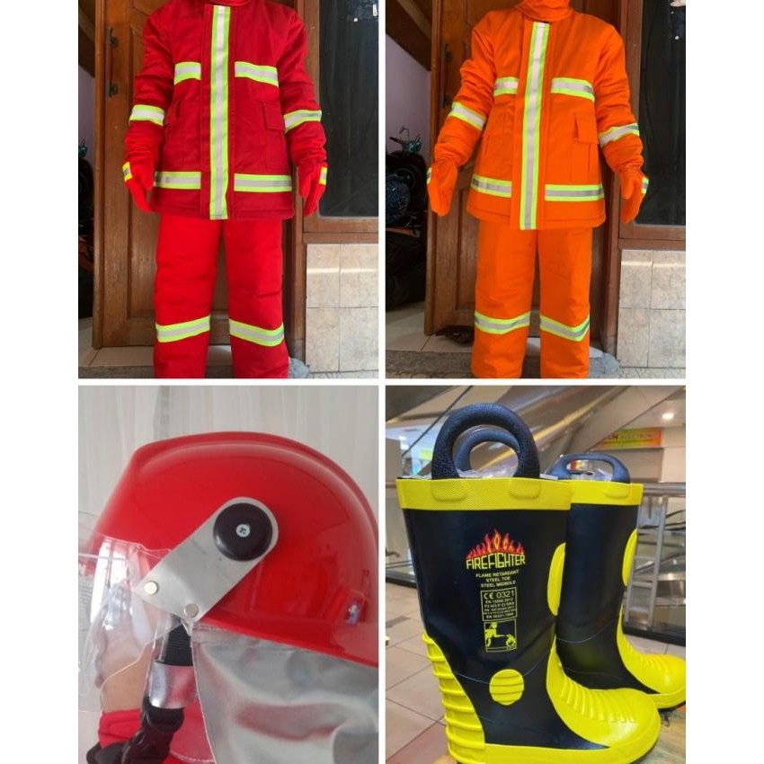 Paket Pemadam Lengkap / Paket Baju Damkar + Sepatu Damkar+ Helm Murah