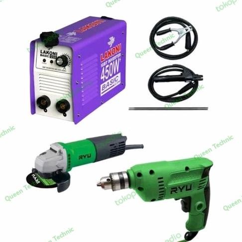 Paket Hemat ,Mesin Las Lakoni 450 Watt+Bor 10Mm+Gerinda 4" New Stok