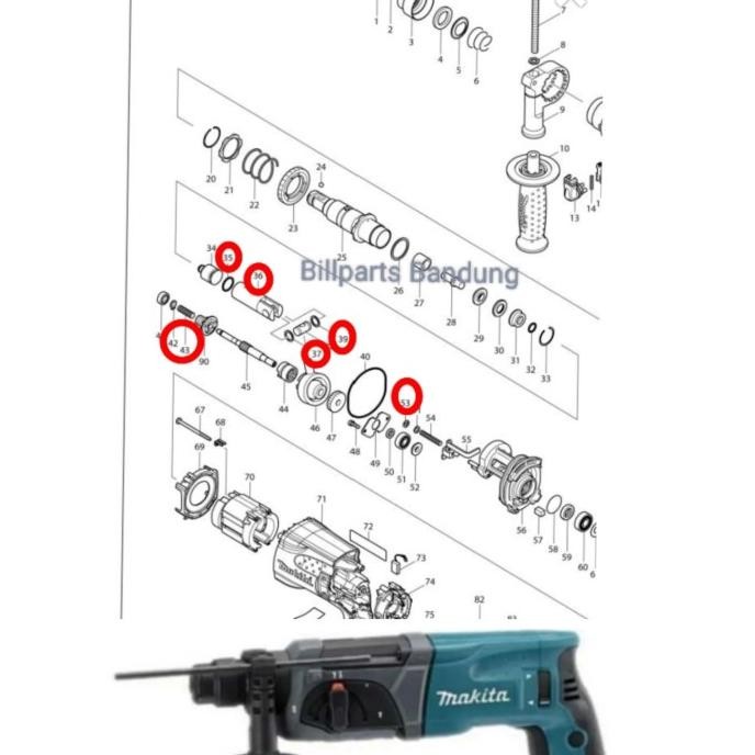 yang dicari] part HR2470 Makita spareparts HR 2470 bor rotary hammer drill bobok beton