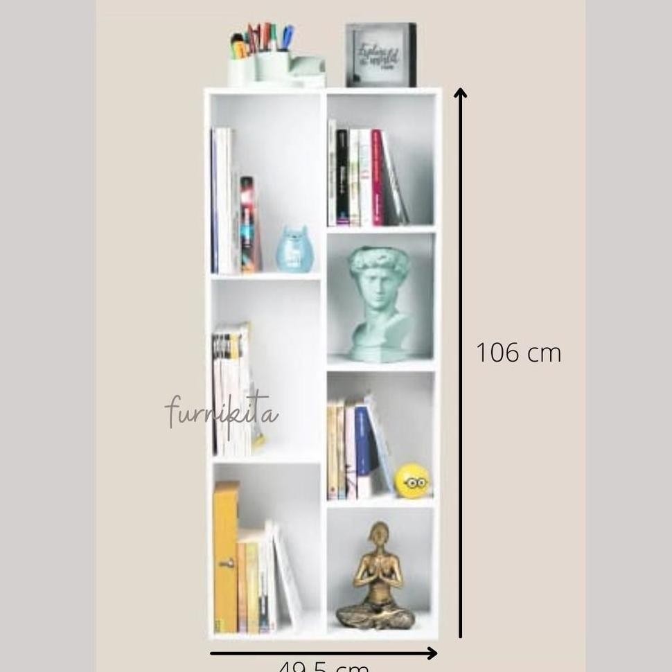 RAK BUKU PAJANGAN SERBAGUNA 7 SEKAT PUTIH MINIMALIS / LEMARI BUKU / LEMARI HIAS