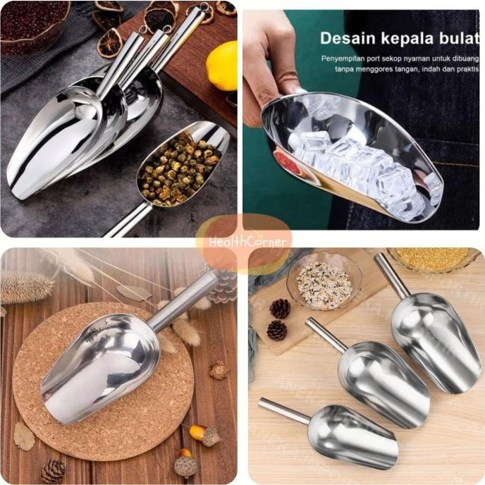 

Terlaris Sendok Es Batu Stainless / Sekop Serokan Tepung Biji Kopi Beras Skop Sendok Takar Es Batu Popcorn Scoop Skop