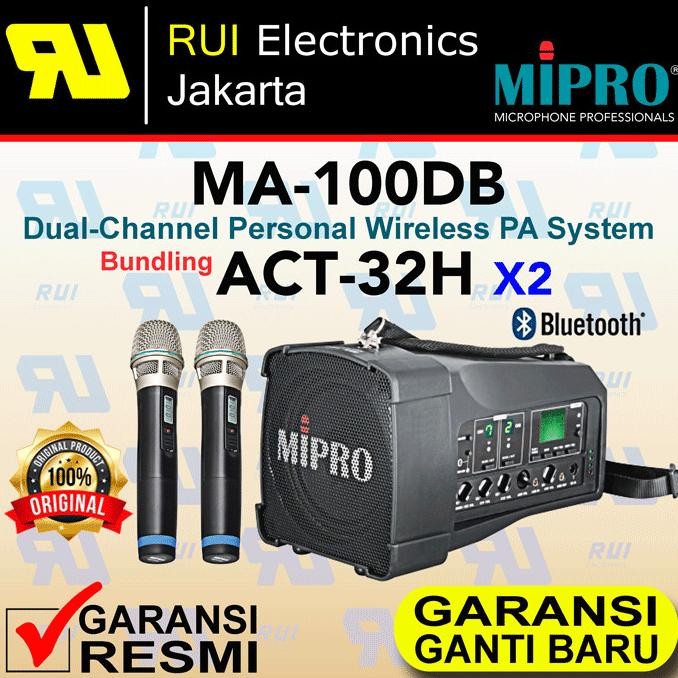 Asli Speaker Portable + 2 Mic Wireless Microphone MIPRO MA-100DB Wireless